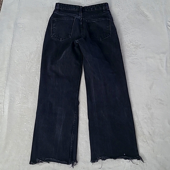 Zara Womens Jeans Size 4 Black Distressed Ripped Straight Leg Raw Hem Grunge Y2K - Picture 3 of 15